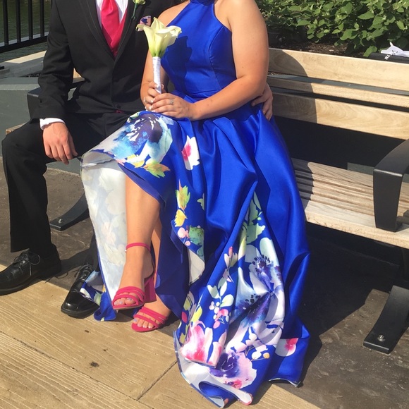 Alyce 1309 Cobalt Floral Print Prom Dress - Picture 2 of 4